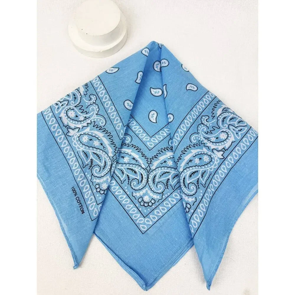 Sky Blue Paisley Pattern Bandana | 100% Cotton | 21x21